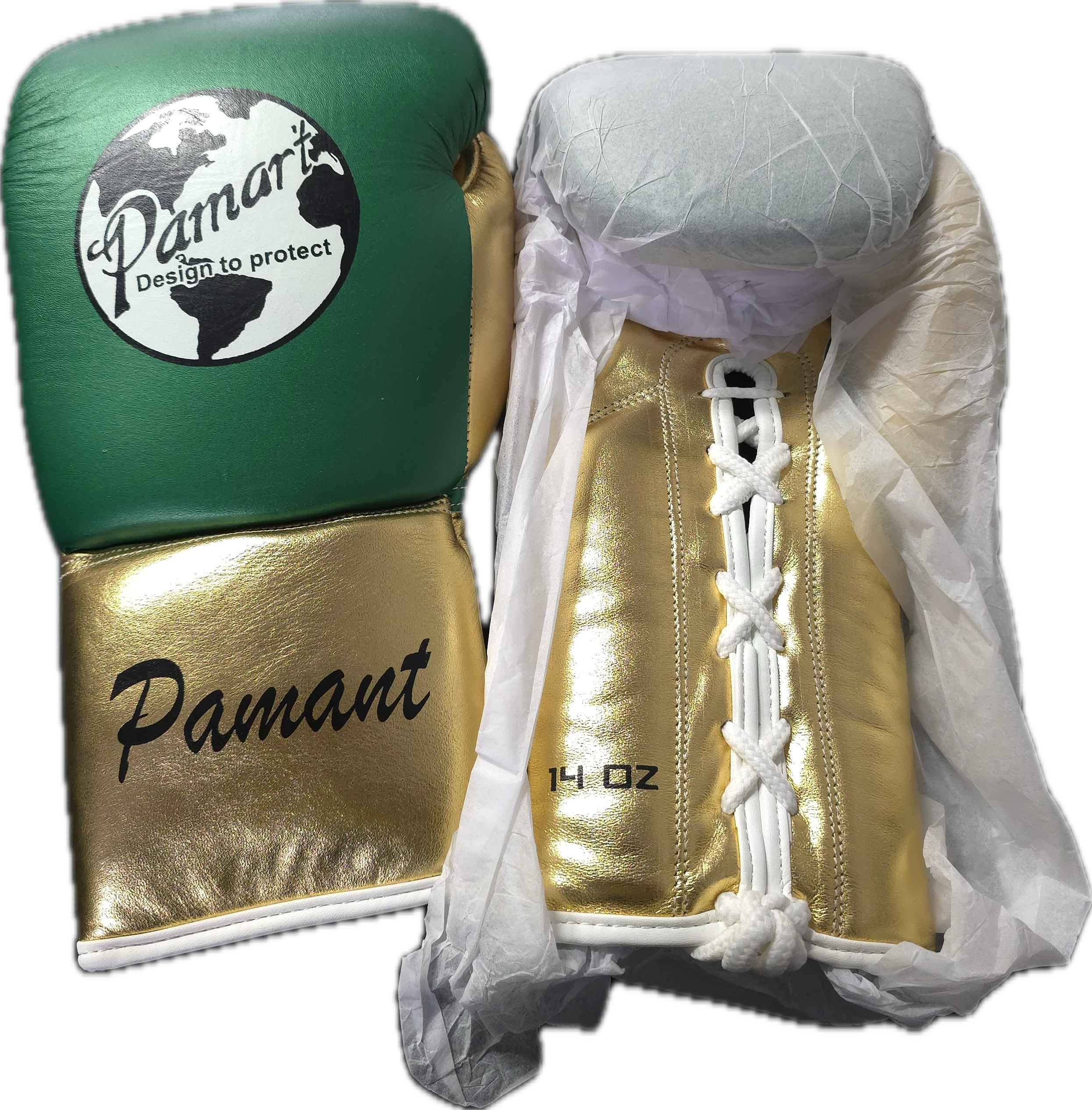 PAMART 14 Oz Boxing Glove | Gold And Green | Laces