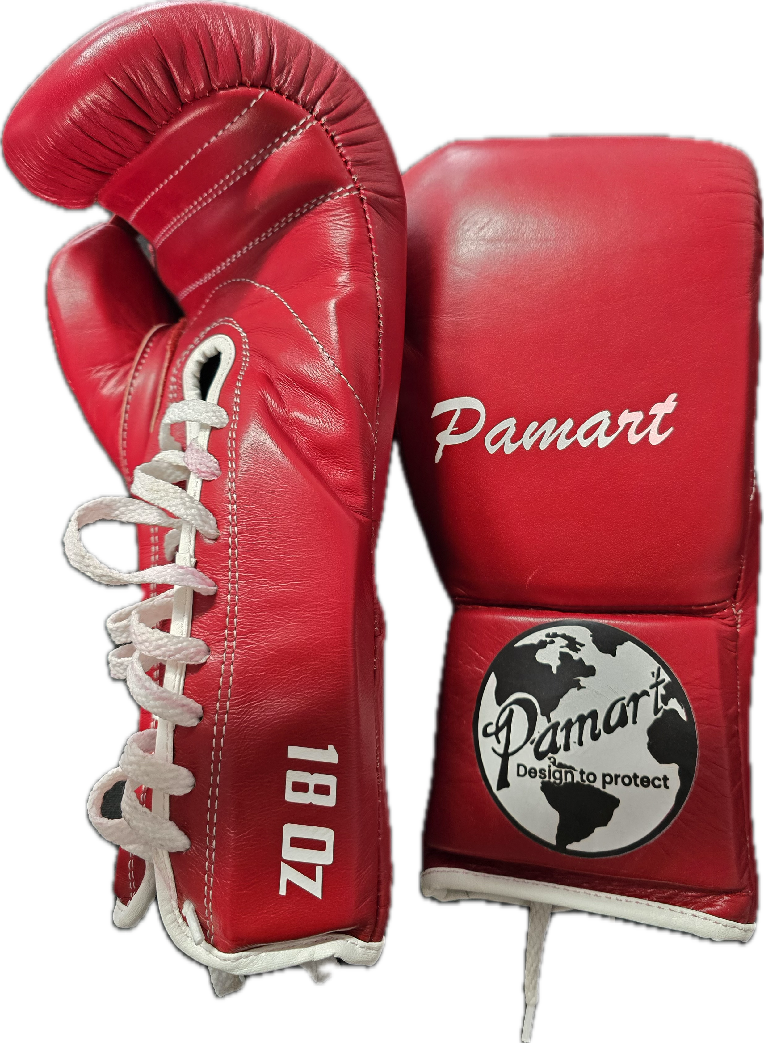 PAMART 18 Oz Boxing Glove | Red (HEM) | Laces